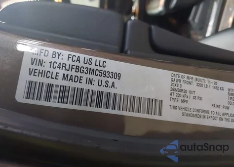 2021 Jeep Grand Cherokee Limited 4X4 z USA, uszkodzony, nr VIN 1C4RJFBG3MC593309